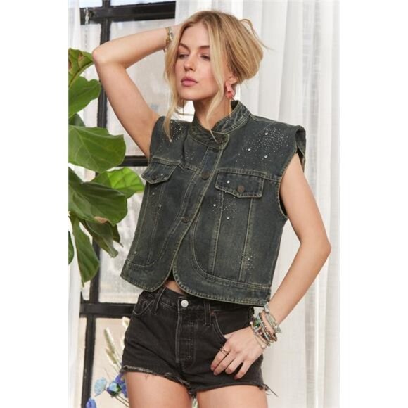 ✨NWT ADORA Sleeveless Button Down Denim Jacket - Picture 13 of 16